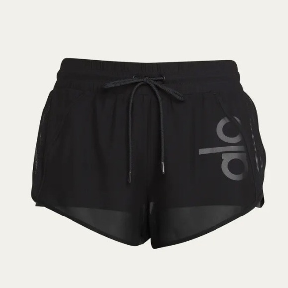 Alo Yoga Ambience Layered Graphic Performance Shorts Black Size S - Picture 1 of 4